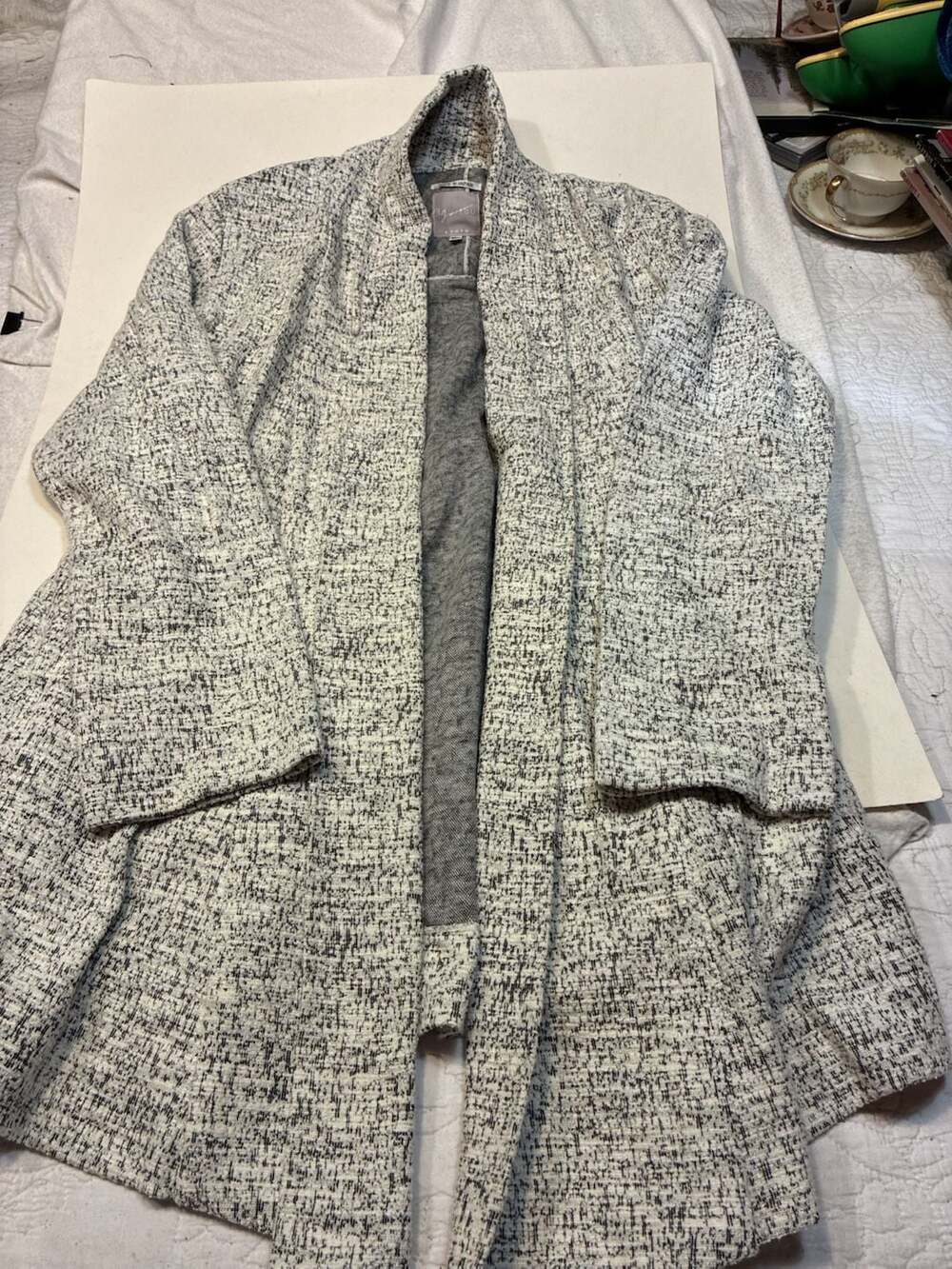 SOU SOU Kyoto Japan Made Black and White Textured Open Front Cardigan Size S